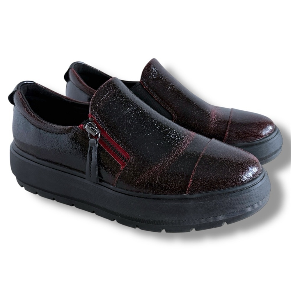 Geox Respira Leather Shoes Glossy Finish Burgundy Size 6